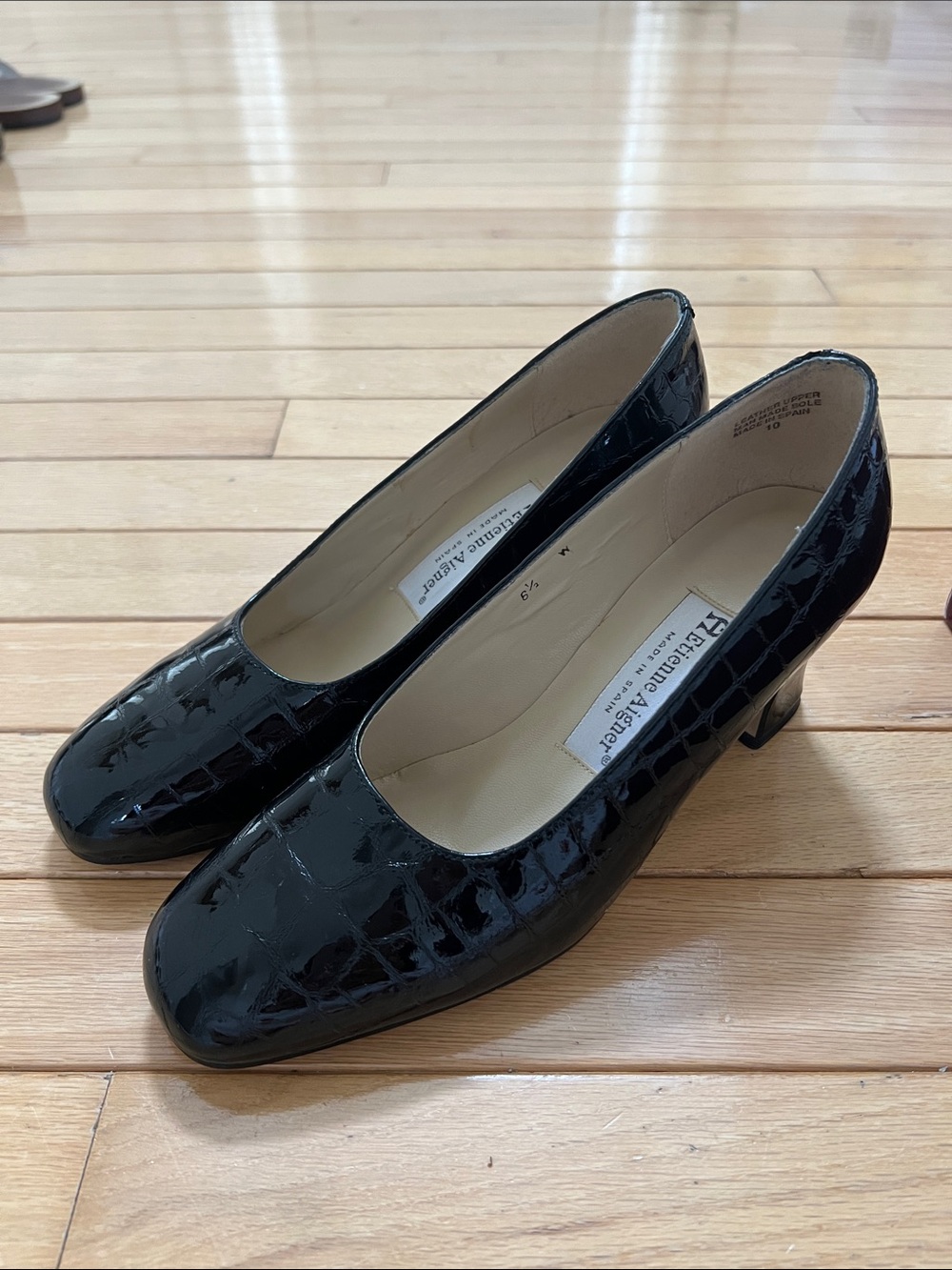 Etienne Aigner Vintage Black Leather Croc-Embossed Patent Pumps